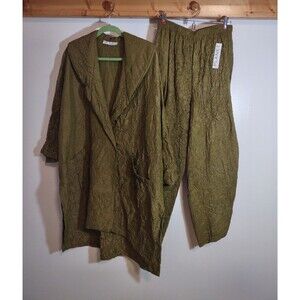 Planet Silk OSFM Cape And Pant Combo Crumpled Silk USA made Designer Art to Wear